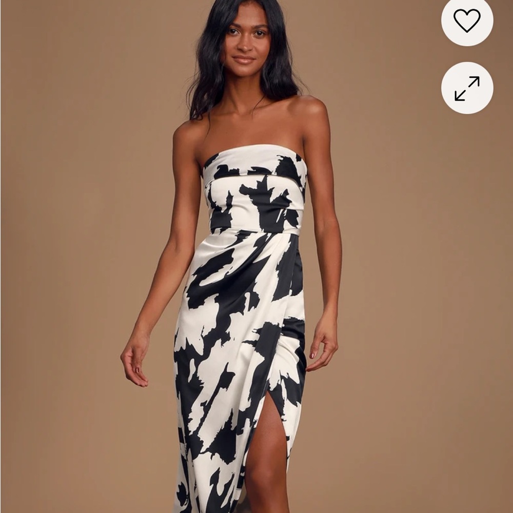 BRAND NEW NWOT Lulu's Black and White Strapless Sheath Midi Dress